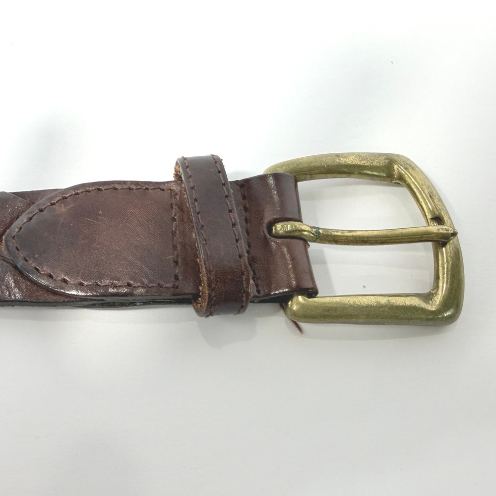 Mens Full Grain Braided Leather Belt Dark Brown Solid Brass Buckle Size 38 5000 - Picture 8 of 10
